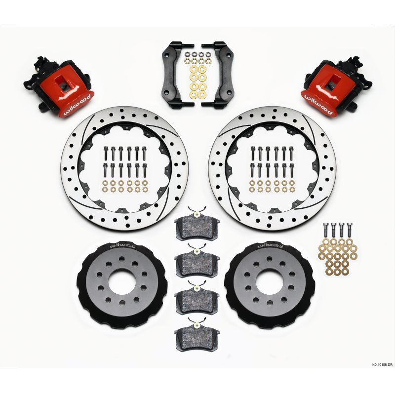 Wilwood Combination Parking Brake Rear Kit 12.88in Drilled Red Mustang 94-04