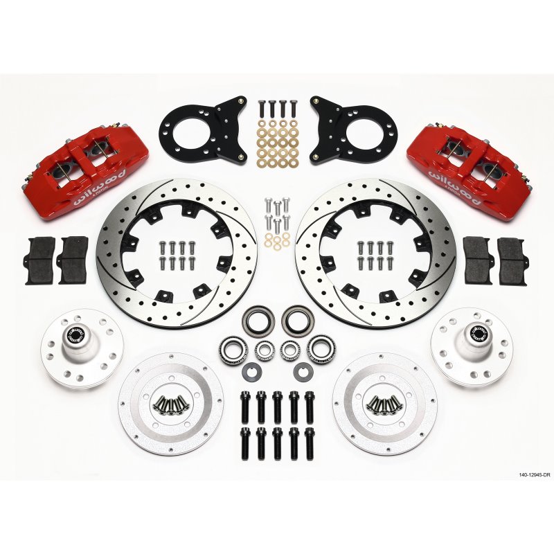 Wilwood Dynapro 6 Front Hub Kit 12.19in Drill Red 1970-1973 Mustang Disc & Drum Spindle