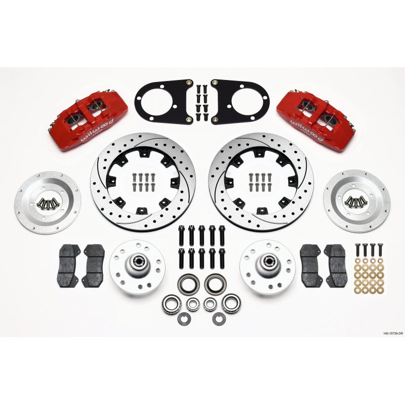 Wilwood Dynapro 6 Front Hub Kit 12.19in Drilled Red 37-48 Ford Psgr. Car Spindle