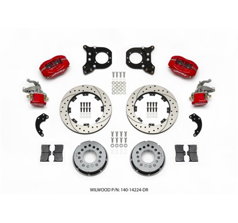 Wilwood Forged Dynalite P/S Rear Kit w/MC4 P-Brake Drill Red Chev 12 Bolt w/Clip Eliminator