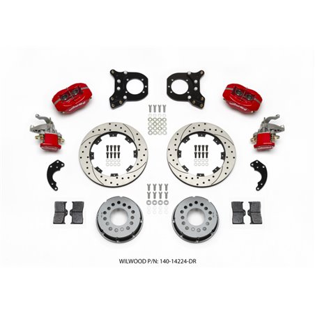 Wilwood Forged Dynalite P/S Rear Kit w/MC4 P-Brake Drill Red Chev 12 Bolt w/Clip Eliminator