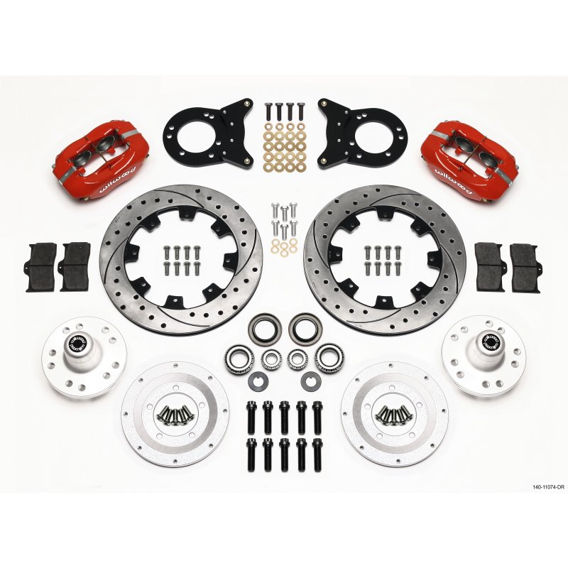 Wilwood Forged Dynalite Front Kit 12.19in Drill Red 1970-1973 Mustang Disc & Drum Spindle