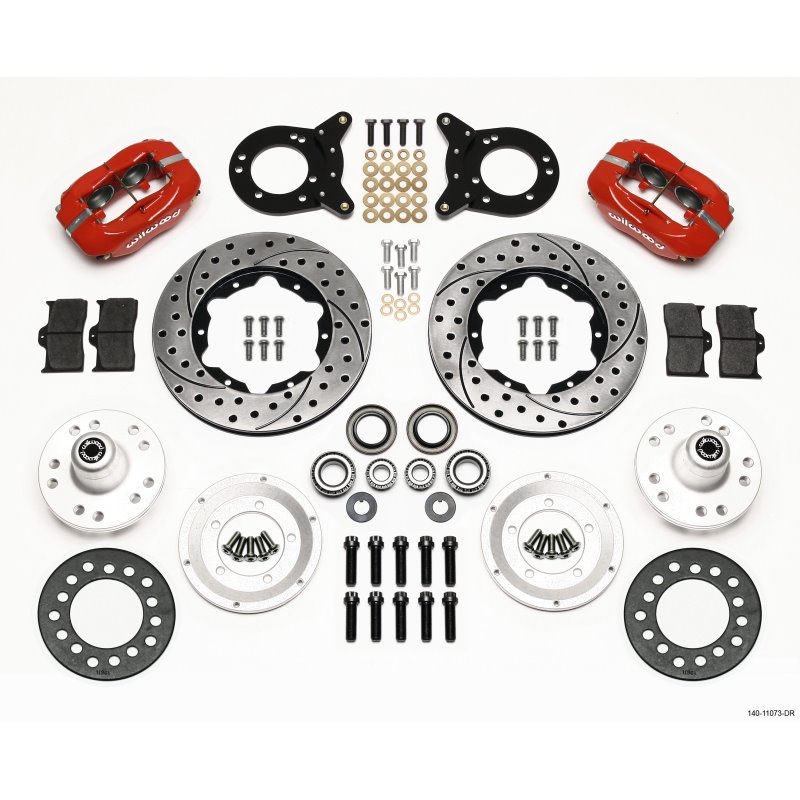 Wilwood Forged Dynalite Front Kit 11.00in Drill Red 1970-1973 Mustang Disc & Drum Spindle