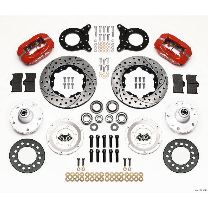 Wilwood Forged Dynalite Front Kit 11.00in Dril Red 1965-1969 Mustang Disc & Drum Spindle