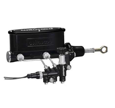 Wilwood HV Tandem M/C Kit w L/H Bracket & Prop Valve - 7/8in Bore Black-W/Push. - Early Mustang