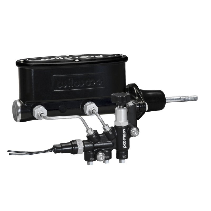 Wilwood HV Tandem M/C Kit w L/H Bracket & Prop Valve - 7/8in Bore Black-W/Pushrod