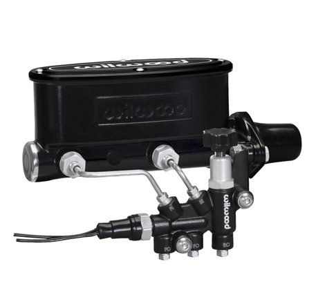 Wilwood HV Tandem M/C Kit w L/H Bracket & Prop Valve - 1 1/8in Bore Black