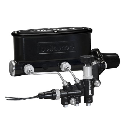 Wilwood HV Tandem M/C Kit w L/H Bracket & Prop Valve - 1 1/8in Bore Black