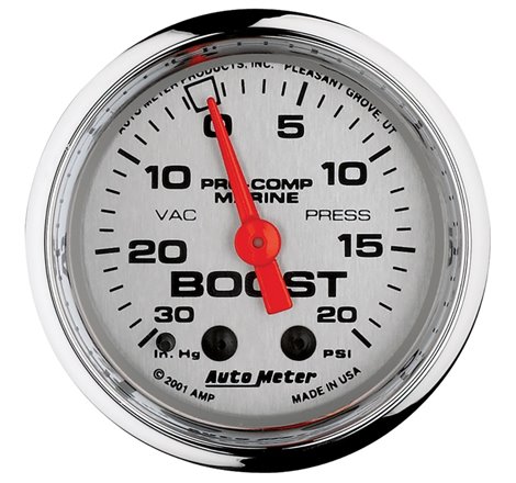 Autometer Marine Chrome Ultra-Lite 2-1/16in 0-30 HG / 0-20 PSI Vacuum / Boost Gauge