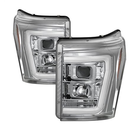 Spyder 11-16 Ford F-250/F-350 V2 Projector Headlights - Light Bar DRL - Chrome PRO-YD-FS11V2-LB-C