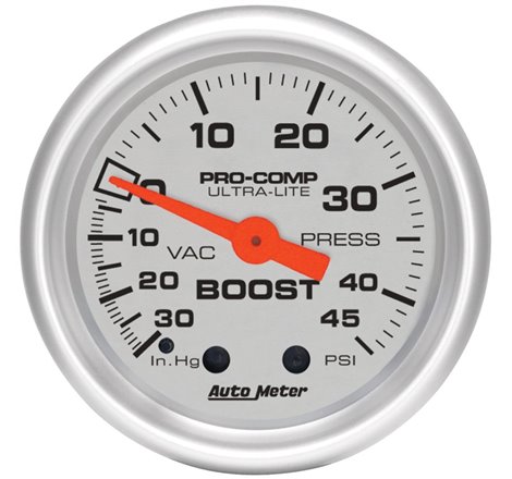 Autometer Ultra-Lite 52mm 30 IN HG/45 PSI Mechanical Boost/Vacuum Gauge