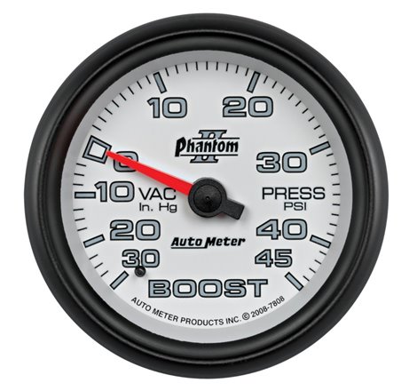 Autometer Phantom II 2-5/8in 30INHG-45PSI Phantom Mechanical Boost/Vacuum Gauge