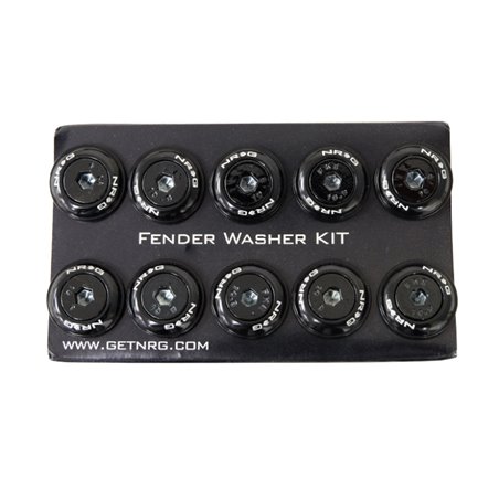 NRG Fender Washer Kit w/Color Matched M6 Bolt Rivets For Plastic (Black) - Set of 10