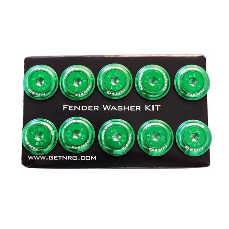 NRG Fender Washer Kit w/Color Matched M6 Bolt Rivets For Plastic (Green) - Set of 10