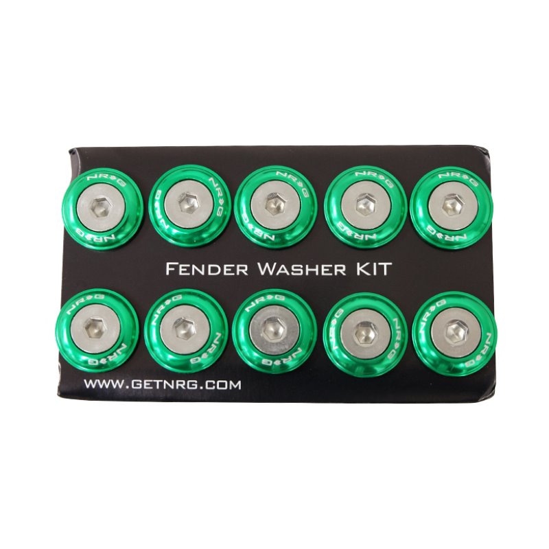 NRG Fender Washer Kit w/Rivets For Plastic (Green) - Set of 10