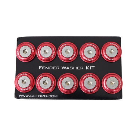 NRG Fender Washer Kit w/Rivets For Plastic (Red) - Set of 10