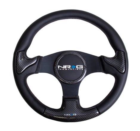 NRG Carbon Fiber Steering Wheel (350mm) Blk Frame Blk Stitching w/Rubber Cover Horn Button