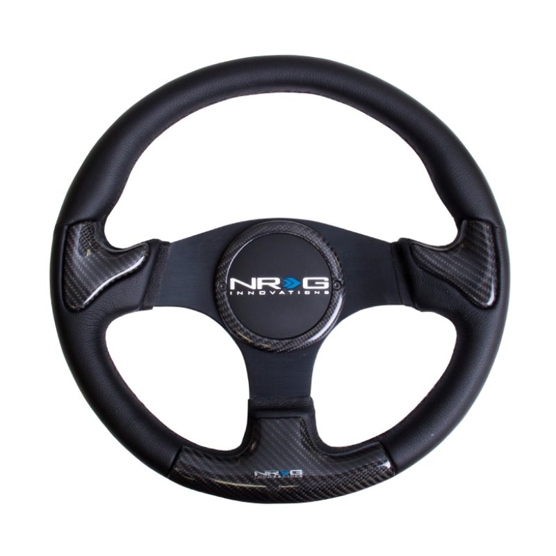 NRG Carbon Fiber Steering Wheel (350mm) Blk Frame Blk Stitching w/Rubber Cover Horn Button