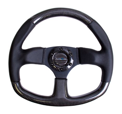 NRG Carbon Fiber Steering Wheel (320mm) Flat Bottom & Leather Trim w/Black Stitching