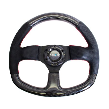 NRG Carbon Fiber Steering Wheel (320mm) Flat Bottom & Leather Trim w/Red Stitching