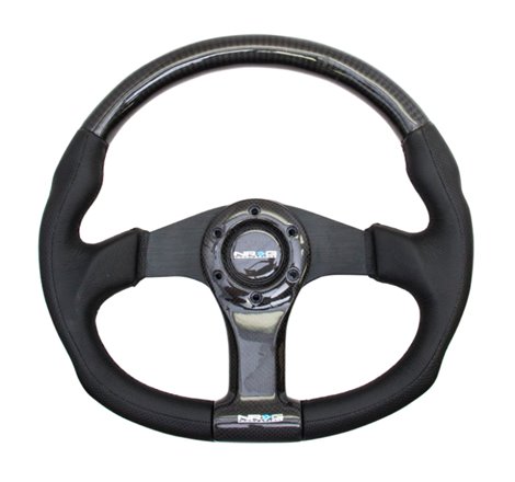 NRG Carbon Fiber Steering Wheel (350mm) Oval Shape Black w/Leather Trim