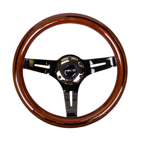 NRG Classic Wood Grain Steering Wheel (310mm) Dark Wood & Black Line Inlay w/Blk Chrome 3-Spoke Ctr.