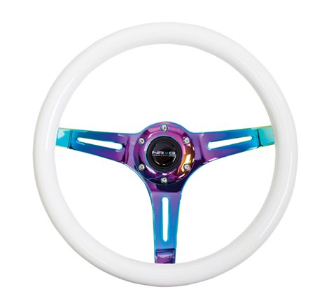 NRG Classic Wood Grain Steering Wheel (350mm) Glow-N-The-Dark Green Grip w/Neochrome 3-Spoke Center