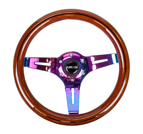 NRG Classic Wood Grain Steering Wheel (310mm) Dark Wood & Black Line Inlay w/Neochrome 3-Spoke Ctr.