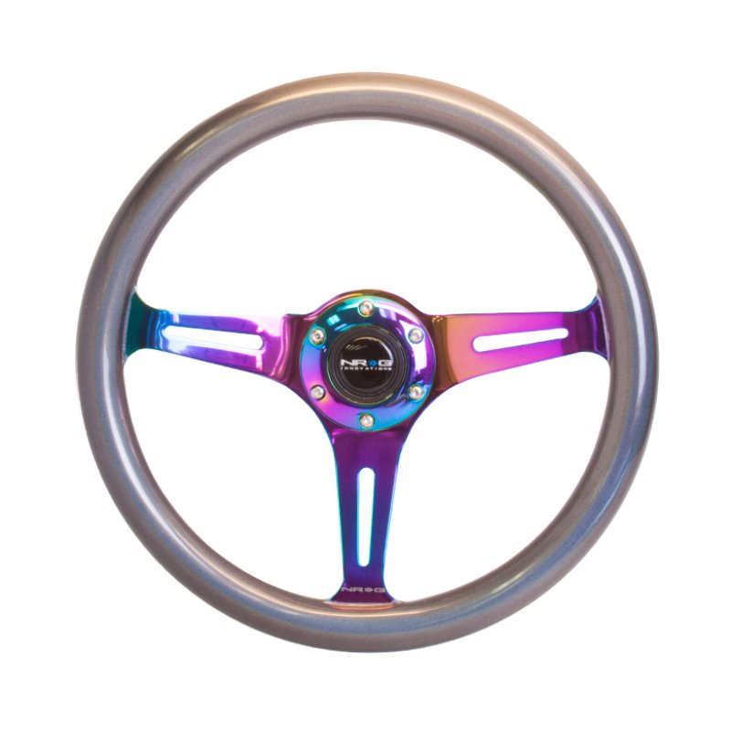 NRG Classic Wood Grain Steering Wheel (350mm) Chameleon/Pearlescent Paint Grip w/Neochrome 3-Spoke