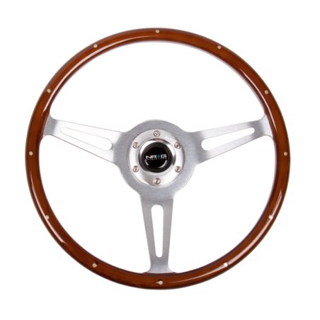 NRG Classic Wood Grain Steering Wheel (365mm) Wood w/Metal Inserts & Brushed Alum. 3-Spoke Center