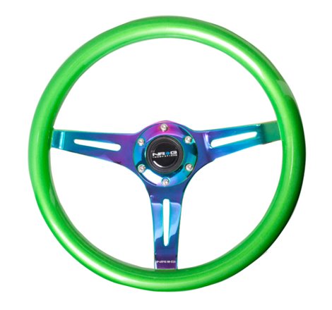 NRG Classic Wood Grain Steering Wheel (350mm) Green Pearl/Flake Paint w/Neochrome 3-Spoke Center