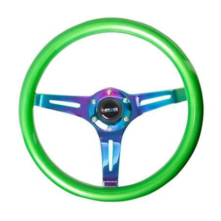 NRG Classic Wood Grain Steering Wheel (350mm) Green Pearl/Flake Paint w/Neochrome 3-Spoke Center