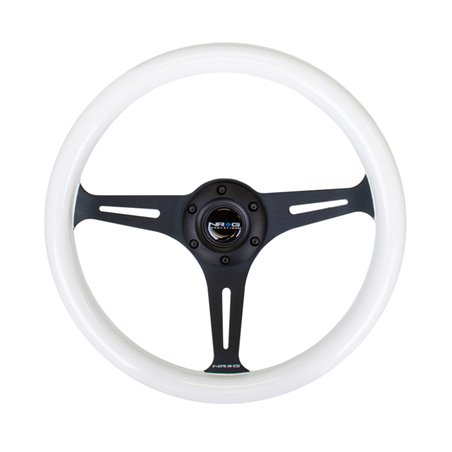 NRG Classic Wood Grain Steering Wheel (350mm) Glow-In-The-Dark Blue Grip w/Black 3-Spoke Center