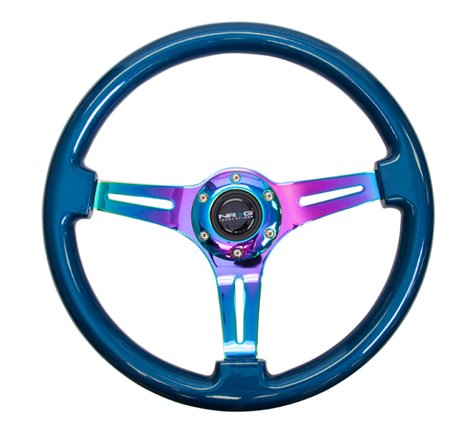 NRG Classic Wood Grain Steering Wheel (350mm) Blue Pearl/Flake Paint w/Neochrome 3-Spoke Center