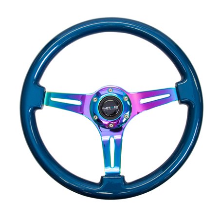 NRG Classic Wood Grain Steering Wheel (350mm) Blue Pearl/Flake Paint w/Neochrome 3-Spoke Center