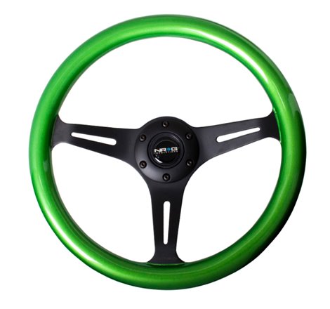 NRG Classic Wood Grain Steering Wheel (350mm) Green Pearl/Flake Paint w/Black 3-Spoke Center