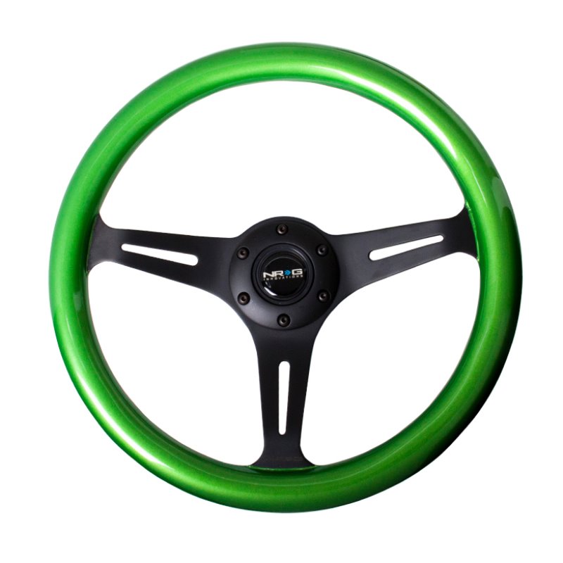 NRG Classic Wood Grain Steering Wheel (350mm) Green Pearl/Flake Paint w/Black 3-Spoke Center