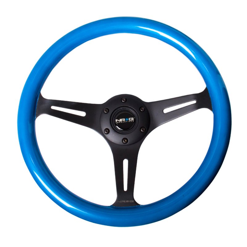 NRG Classic Wood Grain Steering Wheel (350mm) Blue Pearl/Flake Paint w/Black 3-Spoke Center