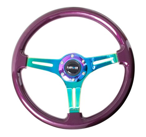 NRG Classic Wood Grain Steering Wheel (350mm) Purple Pearl Paint w/Neochrome 3-Spoke Center