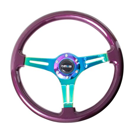 NRG Classic Wood Grain Steering Wheel (350mm) Purple Pearl Paint w/Neochrome 3-Spoke Center