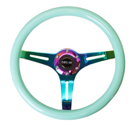 NRG Classic Wood Grain Steering Wheel (350mm) Minty Fresh Color w/Neochrome 3-Spoke Center