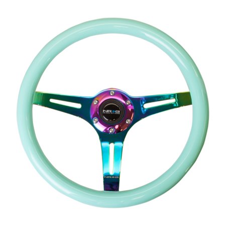 NRG Classic Wood Grain Steering Wheel (350mm) Minty Fresh Color w/Neochrome 3-Spoke Center