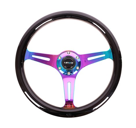 NRG Classic Wood Grain Steering Wheel (350mm) Black Paint Grip w/Neochrome 3-Spoke Center