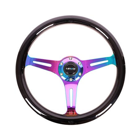 NRG Classic Wood Grain Steering Wheel (350mm) Black Paint Grip w/Neochrome 3-Spoke Center