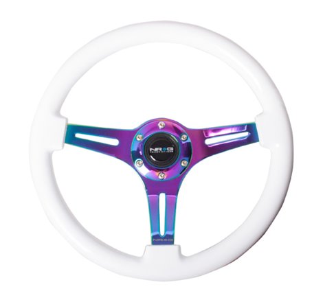 NRG Classic Wood Grain Steering Wheel (350mm) White Paint Grip w/Neochrome 3-Spoke Center