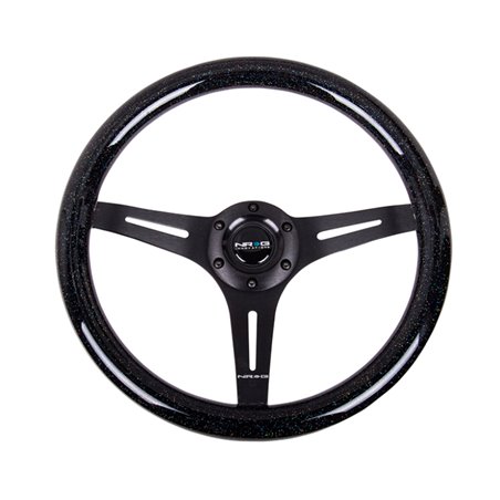 NRG Classic Wood Grain Steering Wheel (350mm) Black Sparkled Grip w/Black 3-Spoke Center