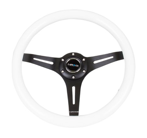 NRG Classic Wood Grain Steering Wheel (350mm) White Paint Grip w/Black 3-Spoke Center