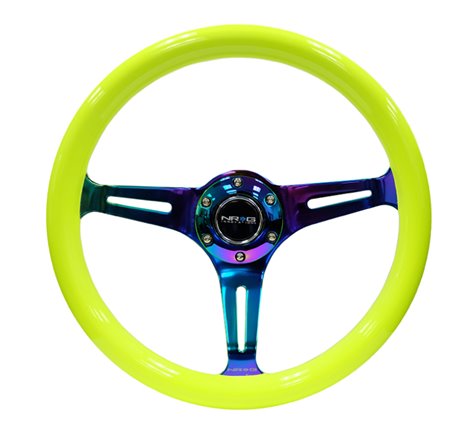 NRG Classic Wood Grain Steering Wheel (350mm) Neon Yellow Color w/Neochrome Spokes