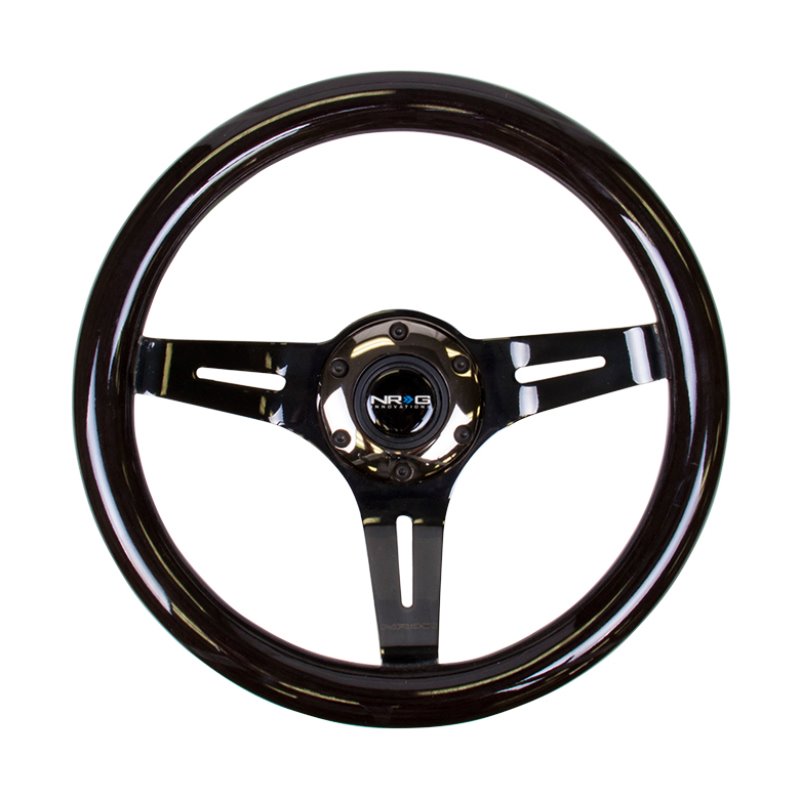 NRG Classic Wood Grain Steering Wheel (310mm) Black w/Black Chrome 3-Spoke Center