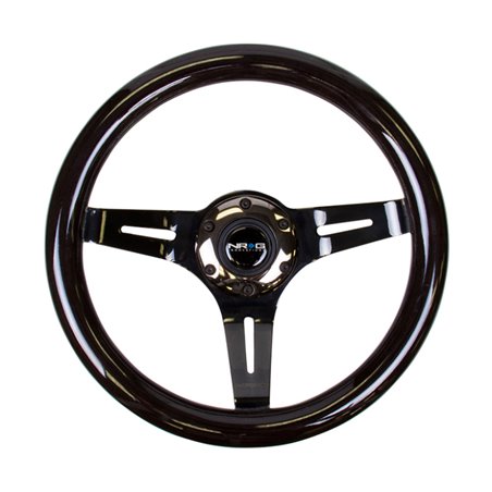 NRG Classic Wood Grain Steering Wheel (310mm) Black w/Black Chrome 3-Spoke Center